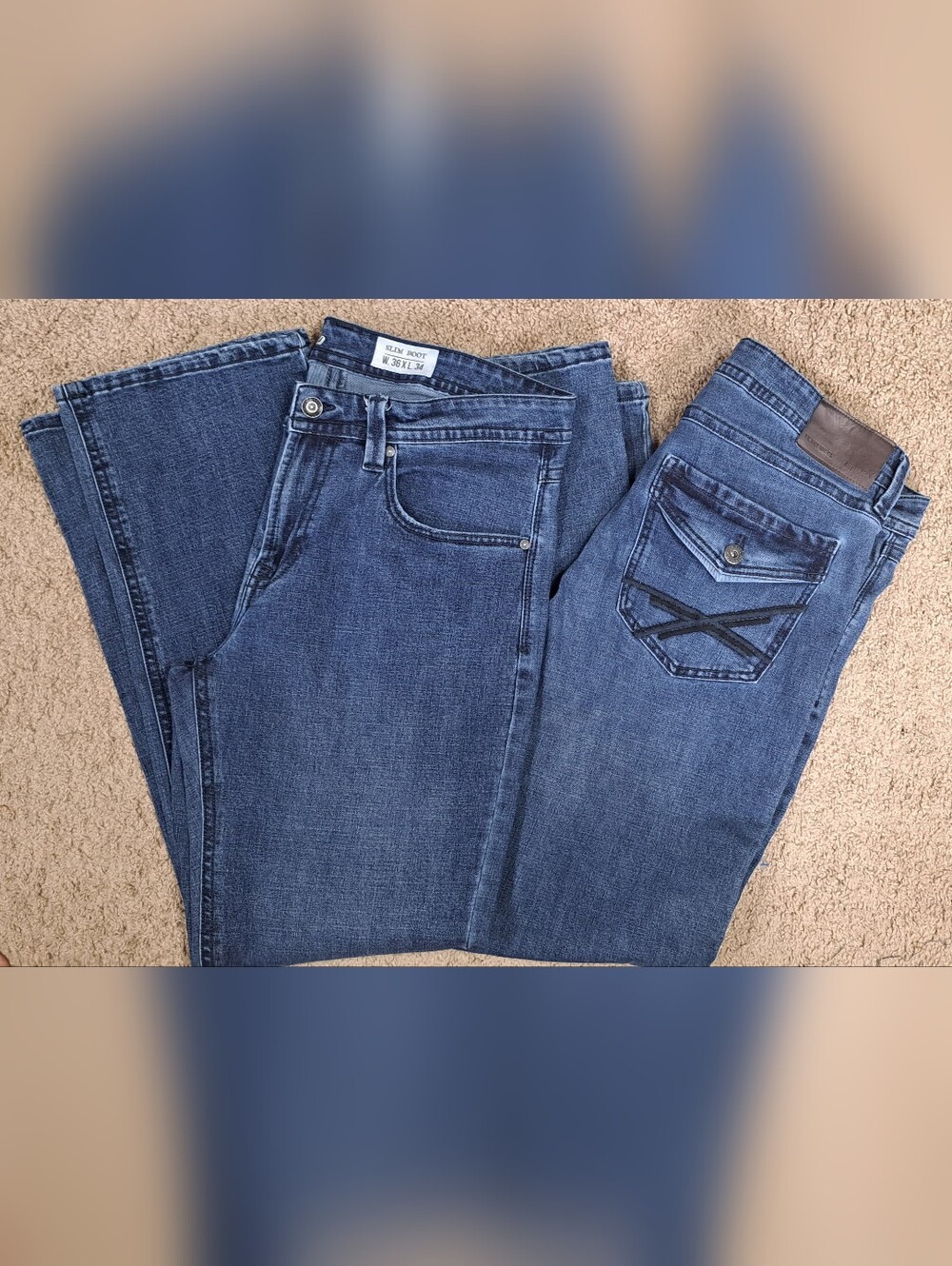 Lot Of 2- Tk Axel Jeans 36x34 Slim Boot Cut Medium Wash Denim Stretch